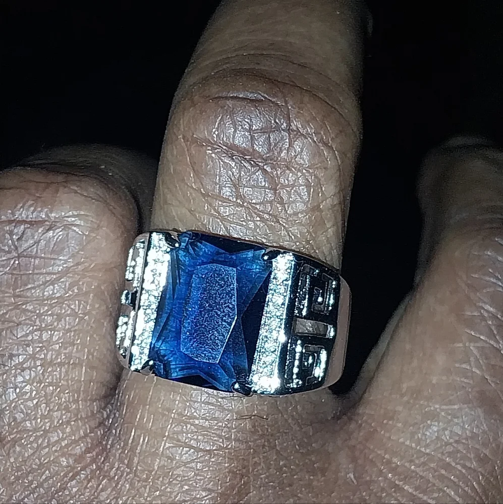 Men's 925 Silver Adjustable Ring with Blue Sapphire Gemstone